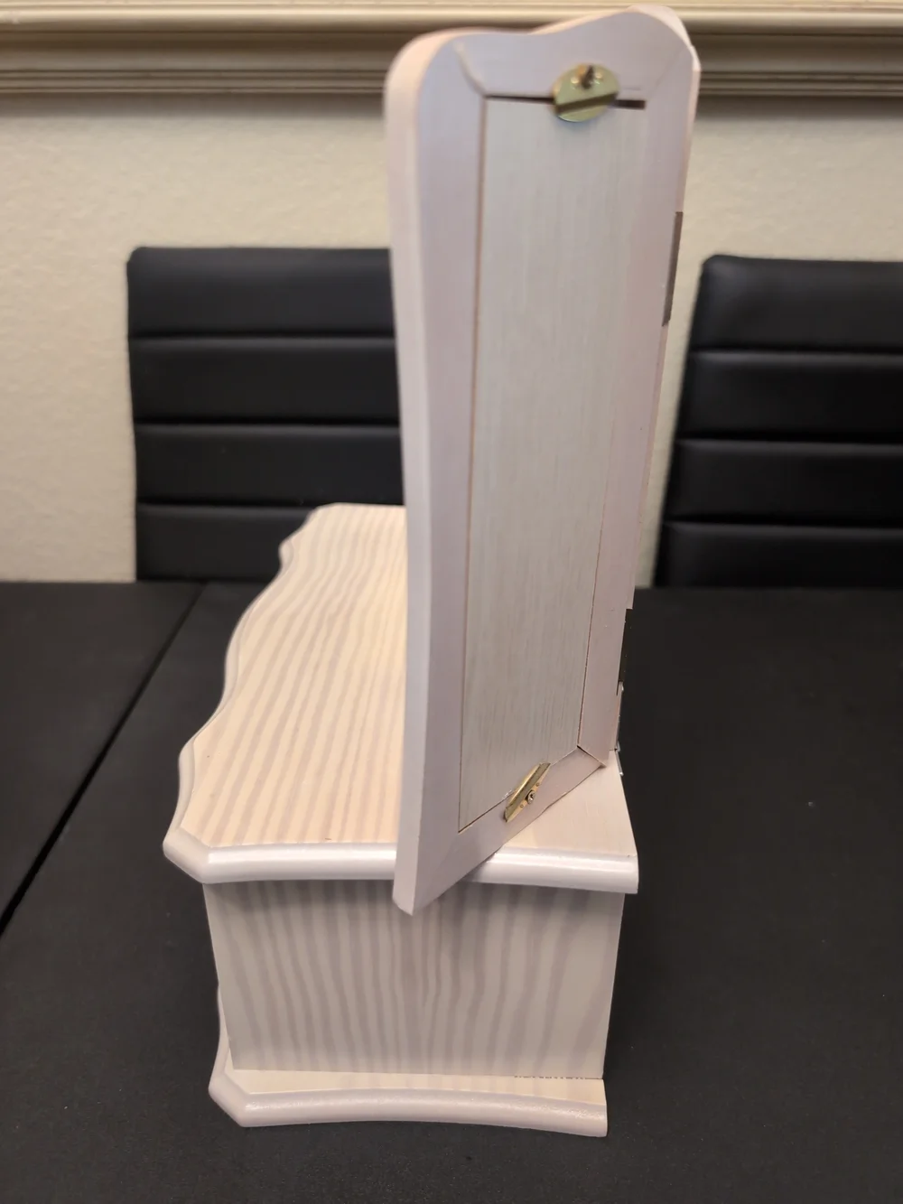 Beige Tri-Fold Mirror Jewelry Box with Drawers